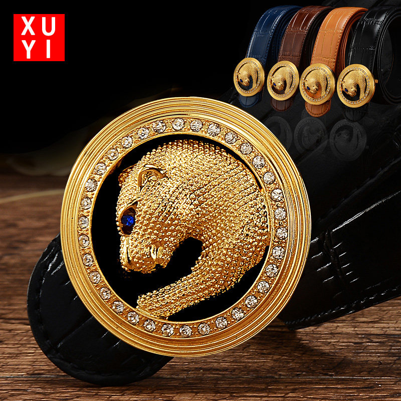 泡泡熊皮带男士真皮平滑豹头鳄鱼纹豹子腰带牛皮休闲金钱豹富裤带