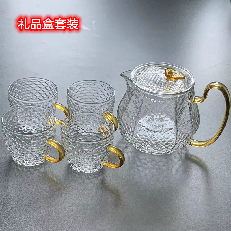 龙香壶茶具礼品套装耐高温家用手工玻璃茶壶过滤泡茶壶锤纹花茶壶