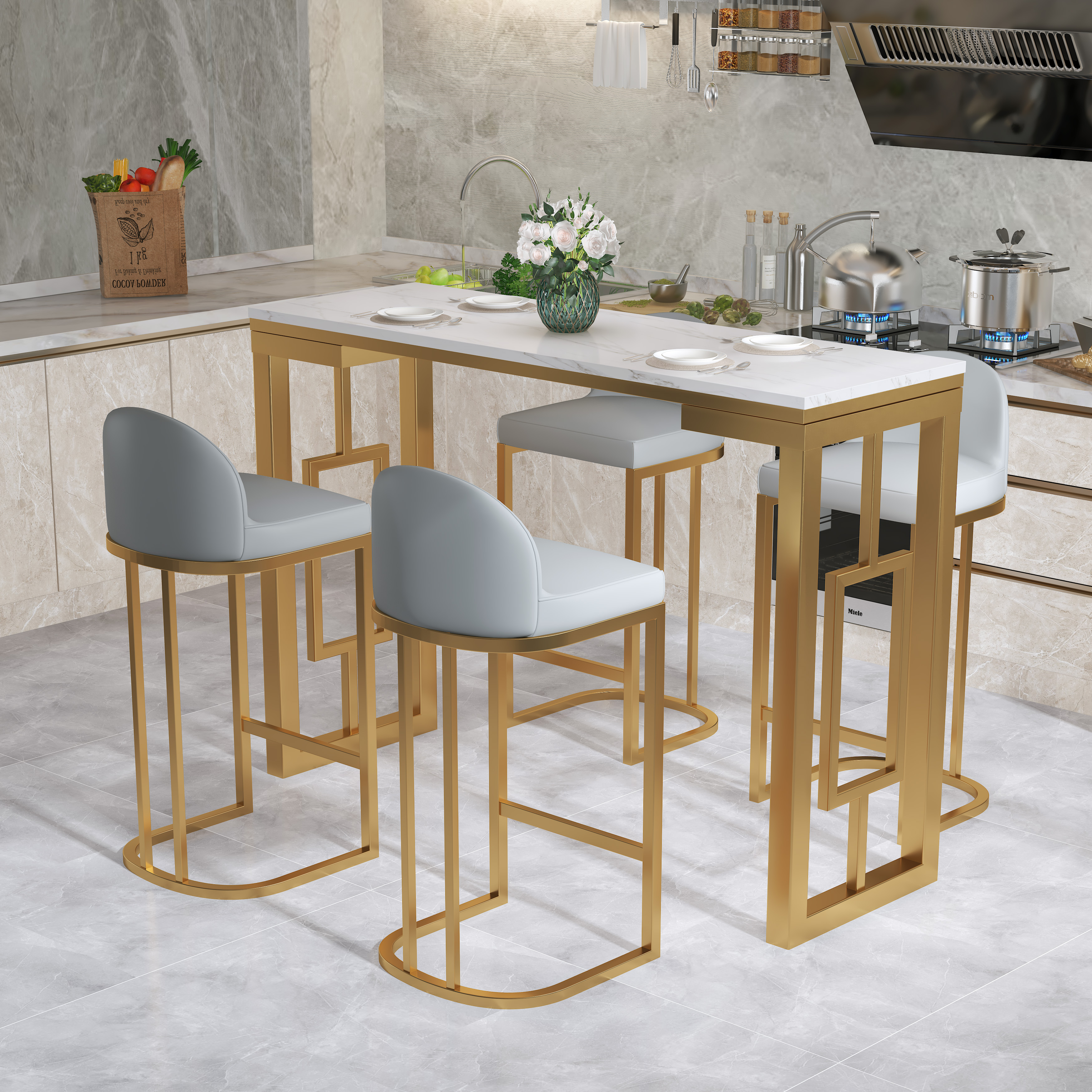 简约大理石吧台桌家用厨房阳台长条靠窗吧台餐桌一体创意岩板定制