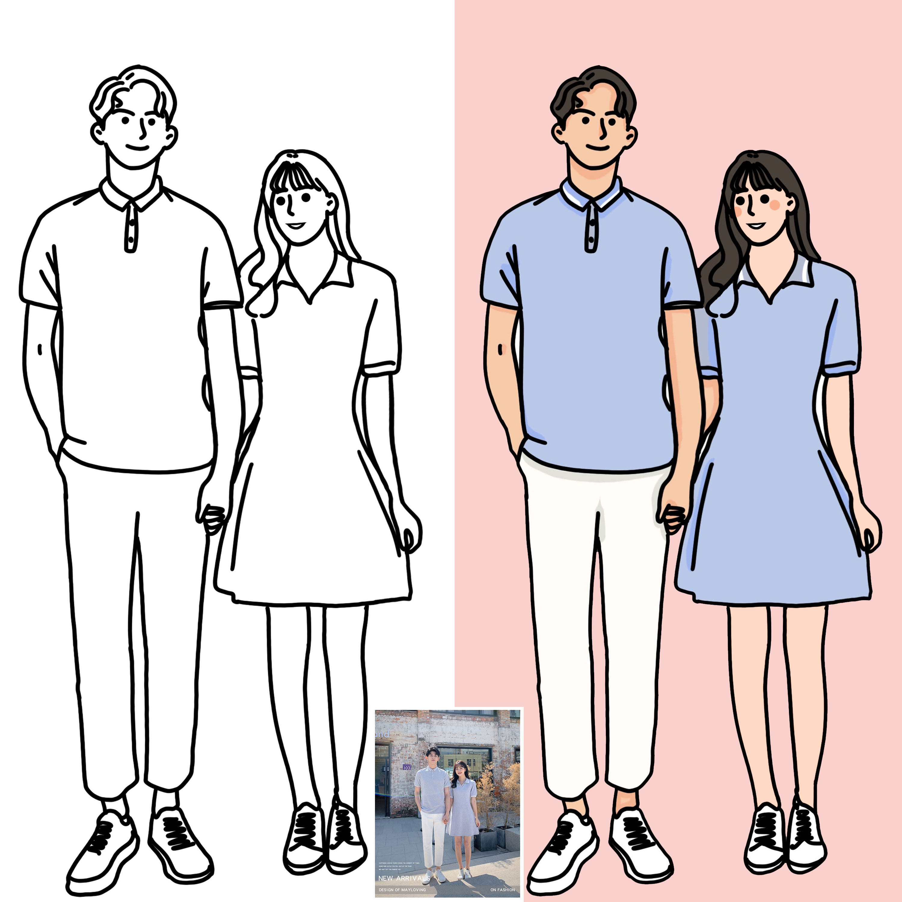 q版情侣画像制作卡通插画头像定制手绘真人照片转简笔画设计漫画