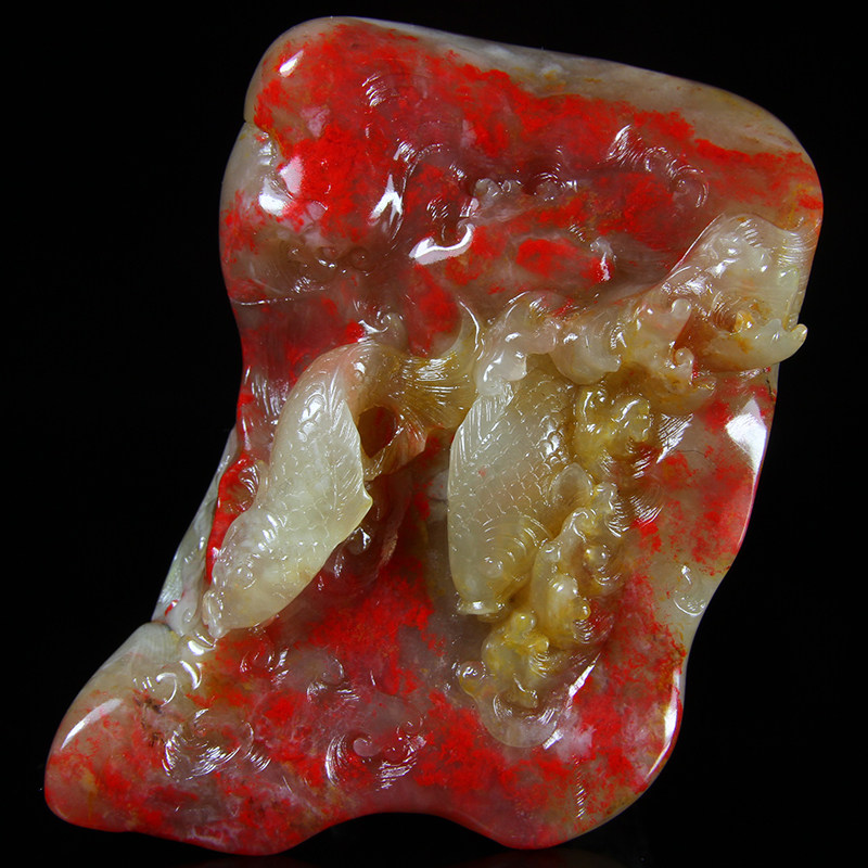 《连年有余》国之瑰宝 精品巴林冻地鸡血石手玩件 镇纸