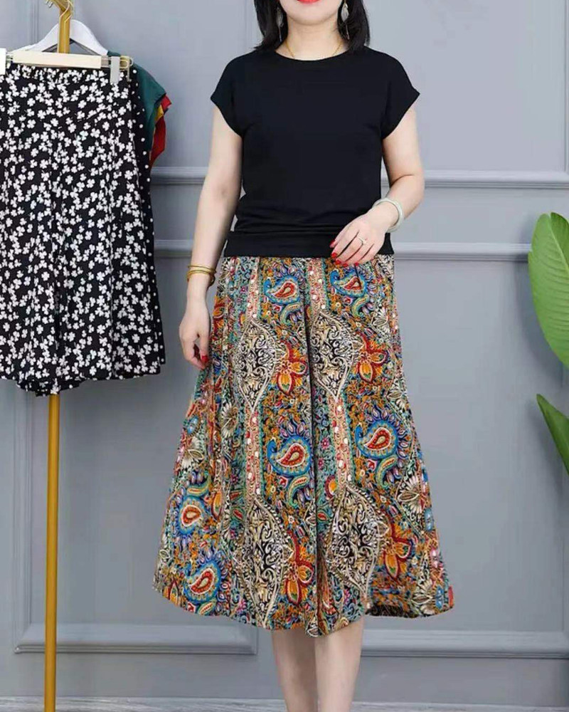 2021夏季新款妈妈装裙裤薄款七分裤裙大码中年女裤显瘦休闲阔腿裤