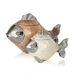欧式新古典对鱼摆件 陶瓷储物罐贝壳工艺品摆设 现代家居软装饰品