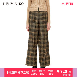 IIIVIVINIKO设计师品牌秋冬新品格纹阔腿长裤子女M240814169E