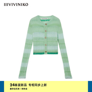 【博主同款】IIIVIVINIKO2024春季新款马海毛短款条纹针织开衫女