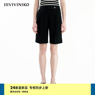 IIIVIVINIKO2024夏季新款“进口三醋酸”凉感直筒休闲短裤子女