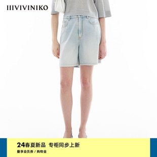 IIIVIVINIKO2024夏季新款“棉莫代尔混纺”宽松慵懒牛仔短裤子女