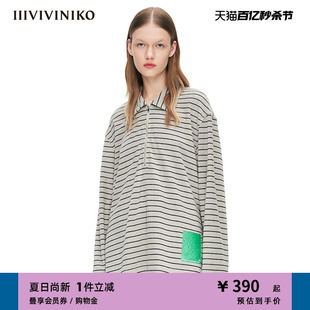 IIIVIVINIKOSQUASH系列条纹POLO领落肩卫衣女S212103369A