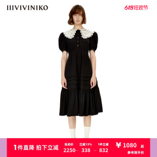 IIIVIVINIKO夏季新品蕾丝花边领长款连衣裙女M230611163A