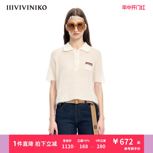 IIIVIVINIKO“进口马海毛”POLO领短袖针织套头衫女M310101609A