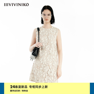 IIIVIVINIKO2024夏季新款“限定重磅古典蕾丝”直筒无袖连衣裙女