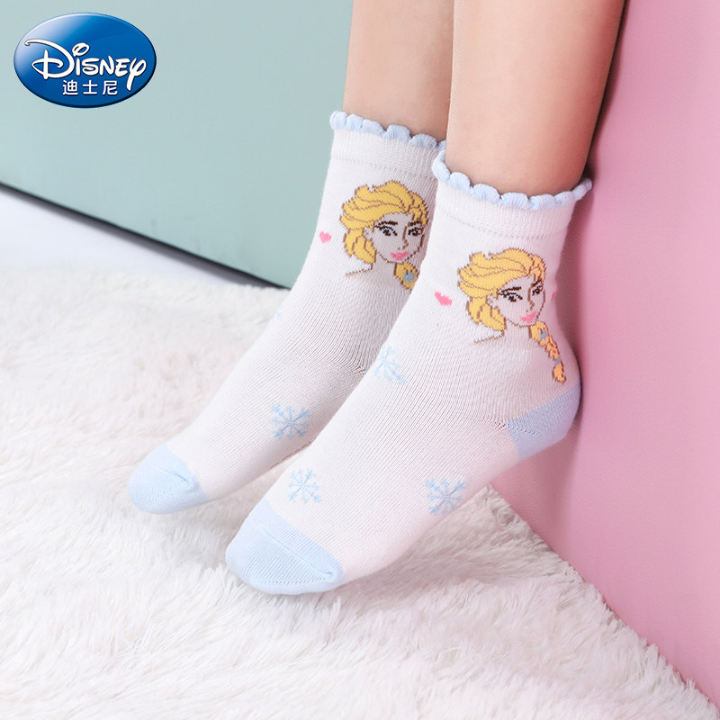 迪士尼儿童袜子春秋纯棉舒适女童可爱短袜女孩冰雪奇缘爱莎公主袜