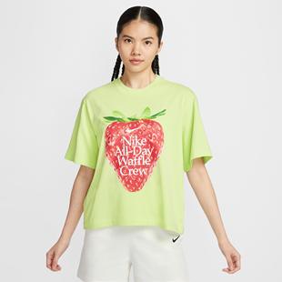 耐克女夏季新款草莓印花针织圆领透气运动休闲短袖T恤HQ1197-133