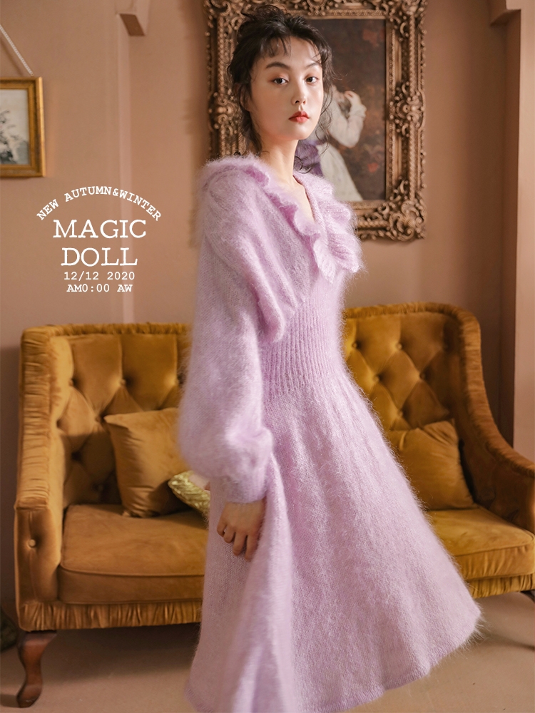 魔法大布娃娃高定双12新品《紫仙子》秋冬朦胧奢华浪漫紫毛衣裙