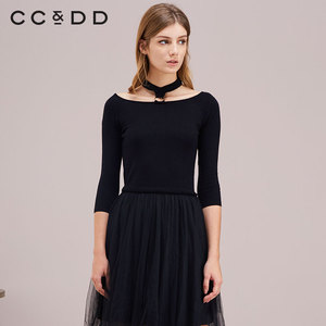 CCDD 2020春装新品专柜正品简约气质百搭女中长款黑色连衣裙