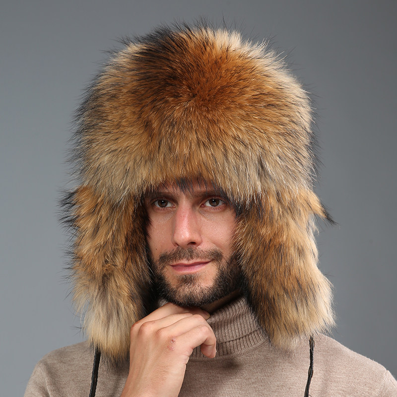 飘丝纺旗舰店的优惠券大全—真皮狐狸毛雷锋帽子男冬季貉子毛中老年
