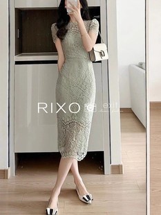 RIXO EXIT法式轻奢气质蕾丝包臀裙中长款女夏高级御姐修身连衣裙