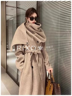 RIXO EXIT法式秋冬新款双面毛呢外套大衣女中长款小个子斗篷披肩
