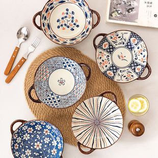 双耳汤碗家用新款网红防烫陶瓷面碗日式餐具专用蛳粉碗手柄拉面碗
