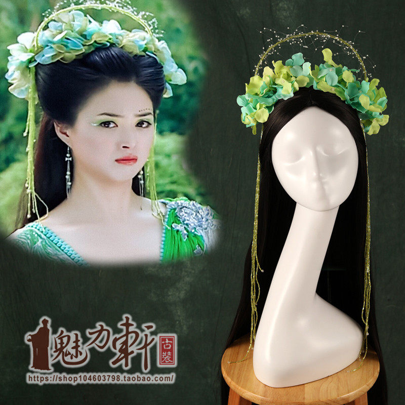 欢天喜地七仙女同款头饰古装造型发饰青儿黄绿蓝红橙儿头环穗子精