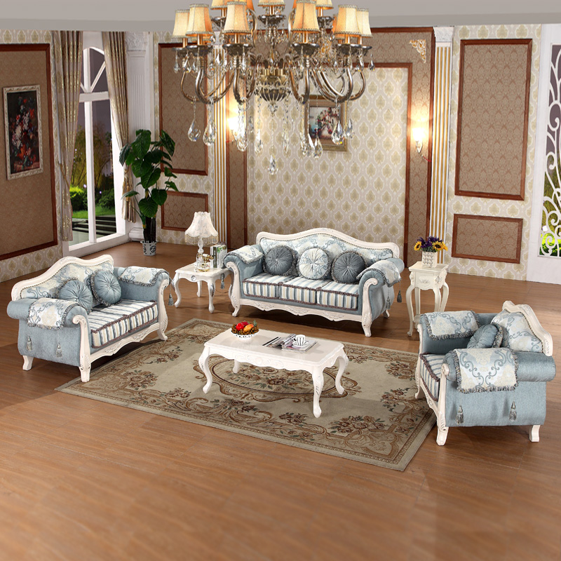 直销欧式布艺沙发123组合三人双人美容院田园实木客厅整装小户型