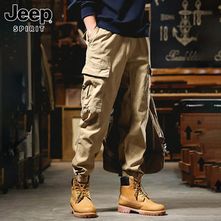 Jeep吉普美式休闲长裤男士夏季新薄款纯棉机能战术束脚工装裤子男