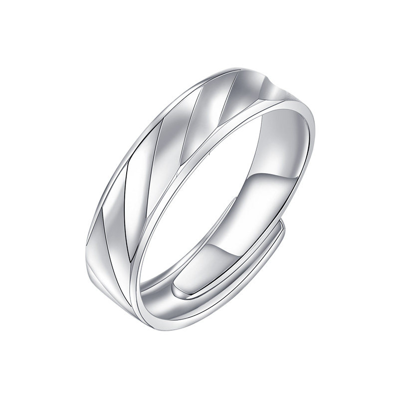 【中国黄金官方店】pt950铂金戒指斜纹情侣白金戒指男女虎年