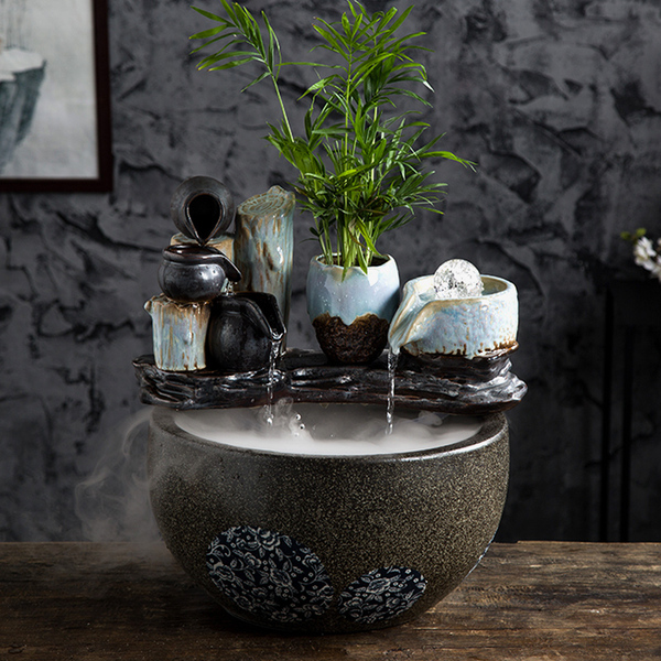 客厅玄关装饰陶瓷流水器喷泉水景摆件风水轮招财店铺公司开业礼品