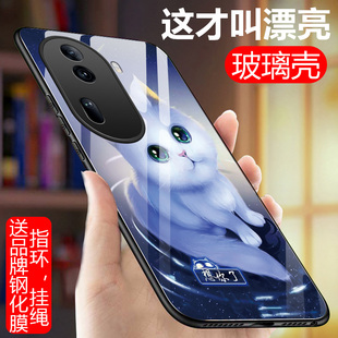 OPPOReno11手机壳Reno11Pro玻璃防摔保护套5G硅胶软边硬壳男女PJH110全包镜头PJJ110镜面por文字情侣网红个性