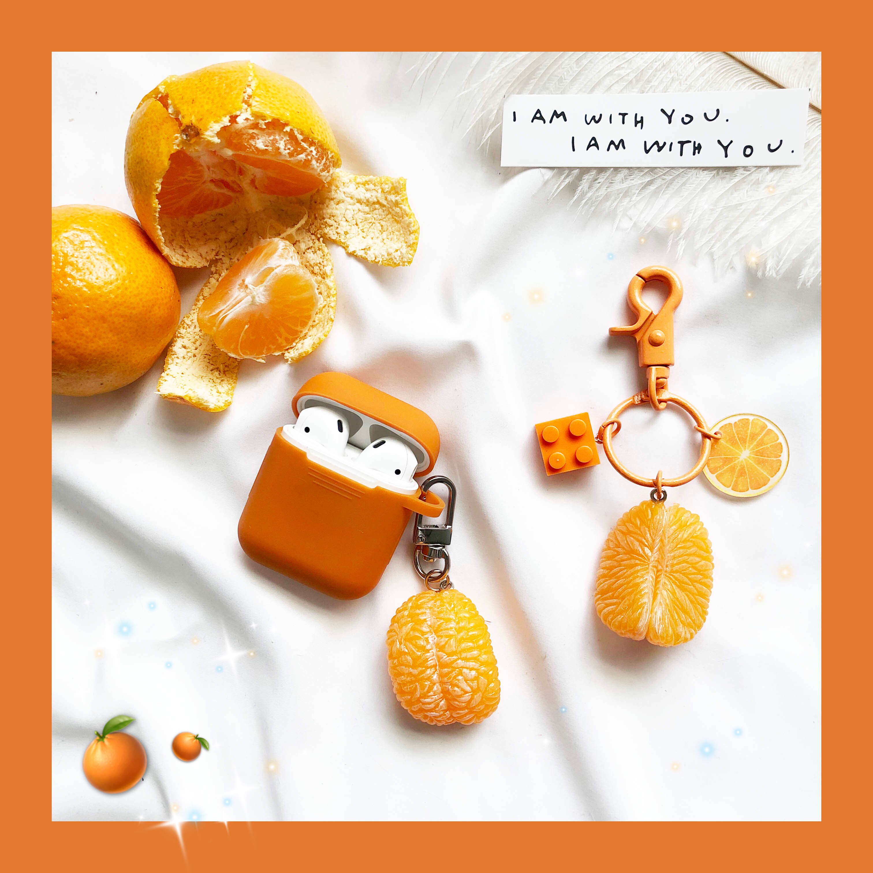 ins桔子橘子橙子钥匙扣挂件airpods1/2 无线蓝牙硅胶耳机保护套