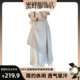 【蜜蜂欢乐社】航邦祺100%亚麻大版网纱拼接休闲长裙PH-8516