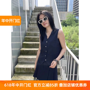 欧货休闲套装裙女2024夏季新款chic单排扣西装马甲高腰百褶短裙潮