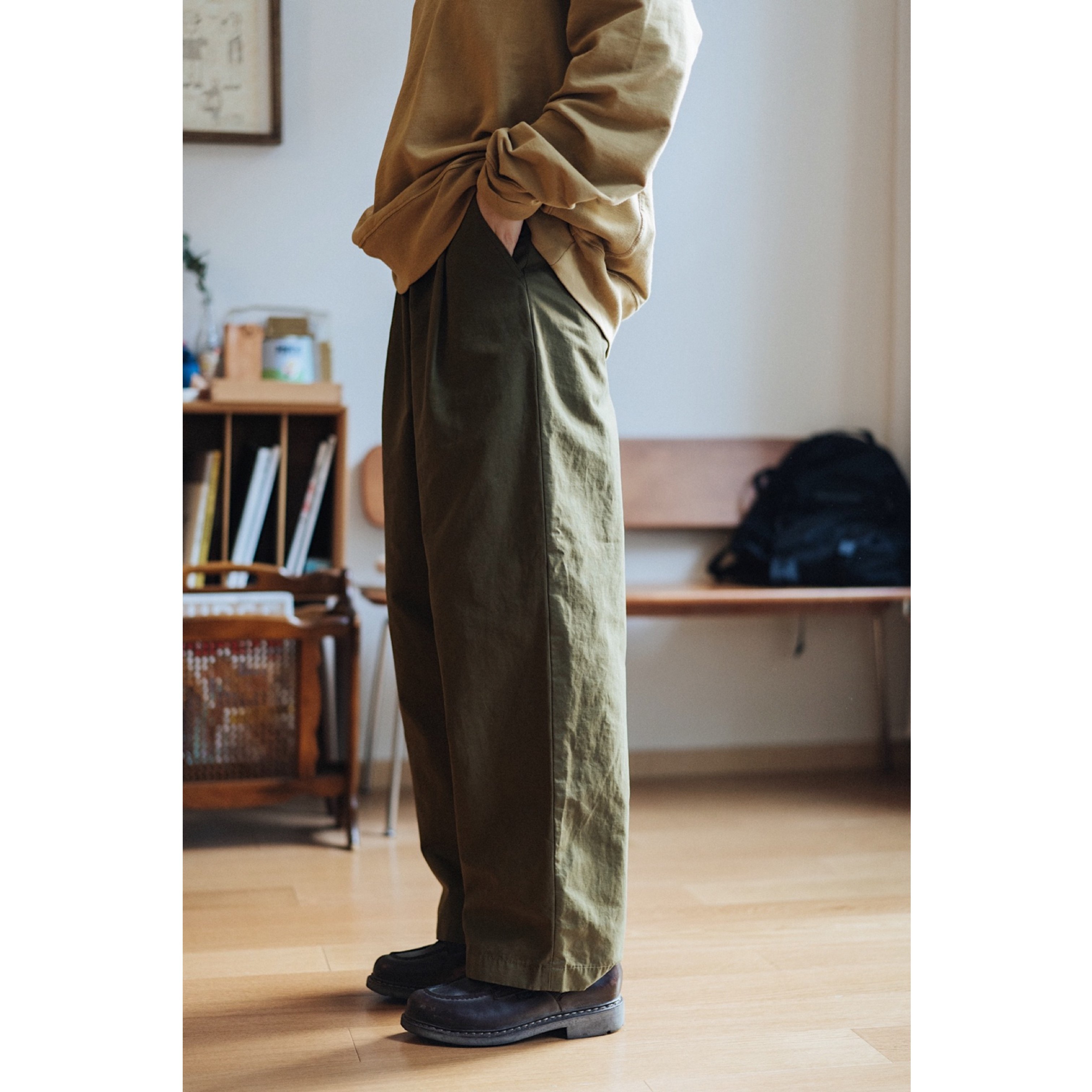 stillslowgurkha廓尔喀高腰双褶直筒宽松长裤高密度进口面料