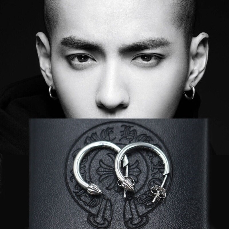 潮牌权志龙鹿晗同款s925纯银耳环男女学生耳饰复古克罗伈耳钉耳坠