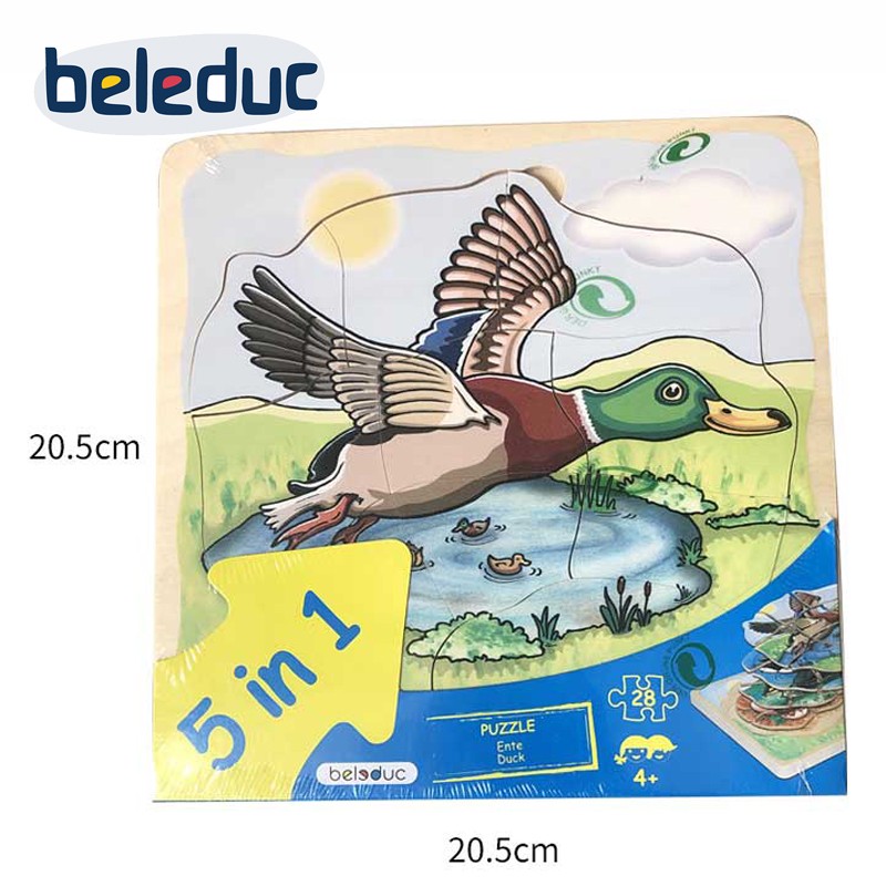 德国beleduc多层拼图-鸭子 五层拼板17055匹配动物玩具成长过程