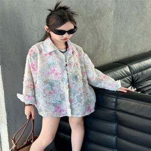 女童防晒花衬衫2024新款女大童外套洋气夏装韩版小女孩夏季防晒衣