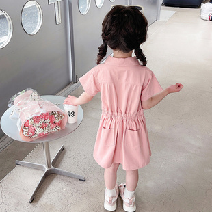 女童夏季工装学院风连衣裙小女孩洋气短袖水洗棉布韩版裙子儿童装