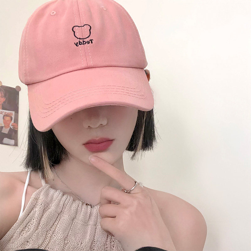 小熊鸭舌帽女夏季粉色百搭显脸小显瘦棒球帽韩版ins潮大头围帽子