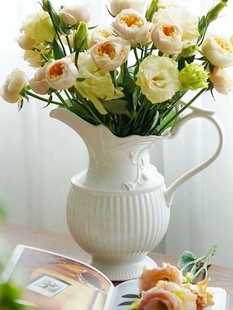 花瓶鲜花插花器复古法式陶瓷花瓶欧式高档客厅摆件水培奶壶花瓶