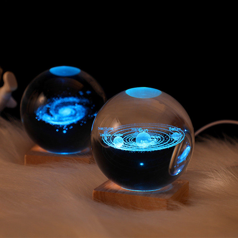 七彩发光水晶球小摆件圆球桌面创意卧室小夜灯装饰品生日礼物女生