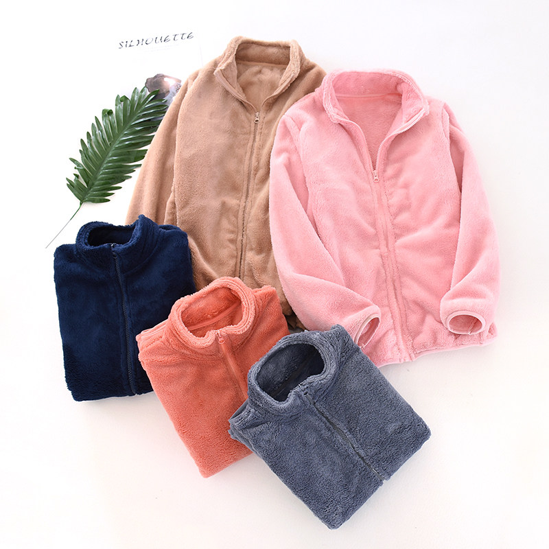 法兰绒女士外套加厚珊瑚绒拉链开衫保暖单件上衣立领休闲可外穿