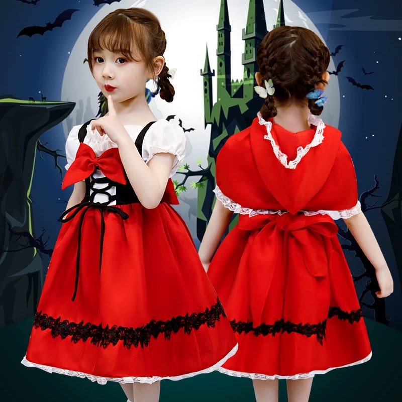 六一儿童红裙女童小红帽演出服cosplay角色扮演女童连衣裙可日常