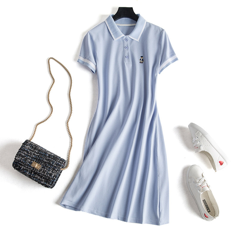 运动裙子女夏季韩版polo领小熊衬衫式保罗短袖连衣裙女学生t恤裙