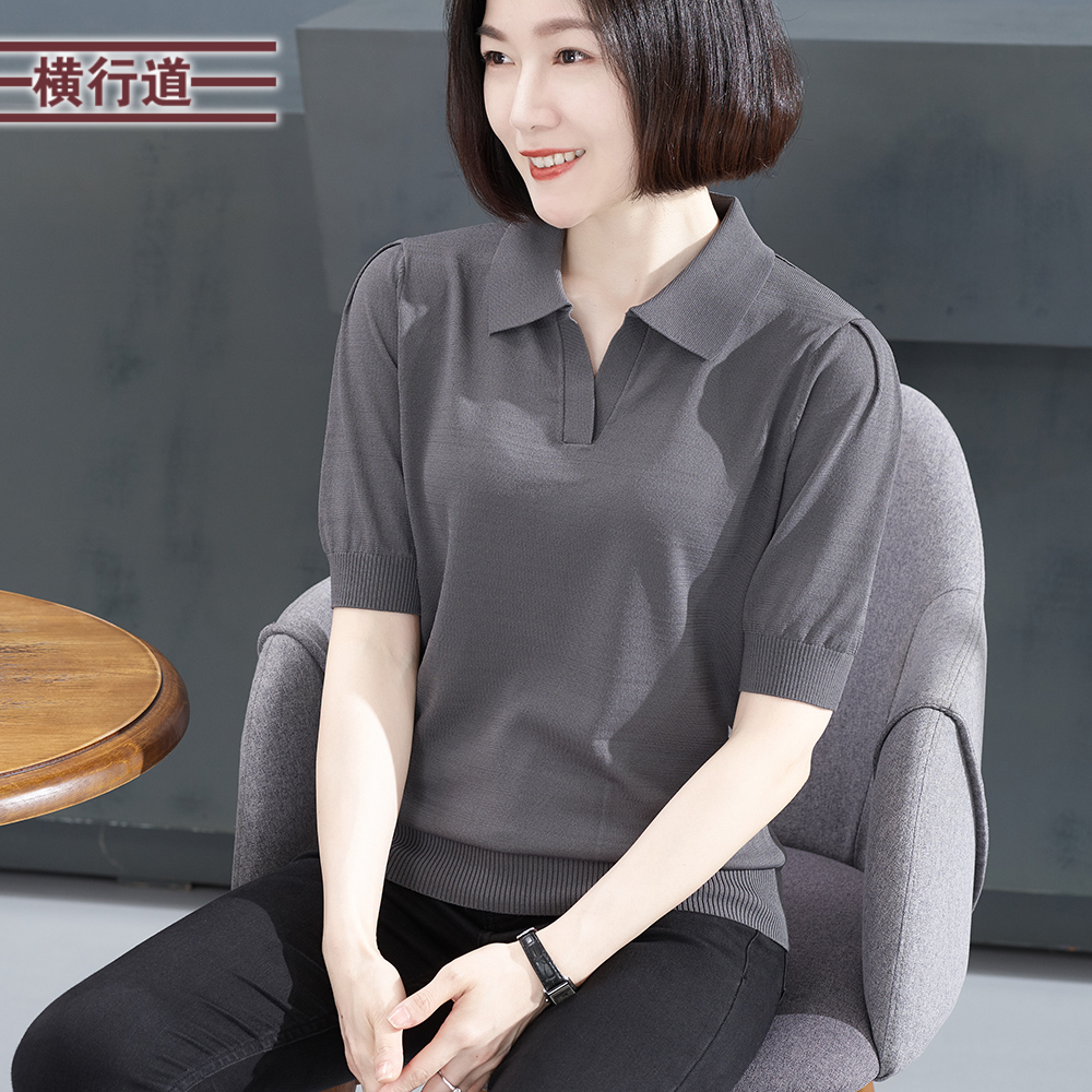 2024夏季新款翻领宽松中年妈妈针