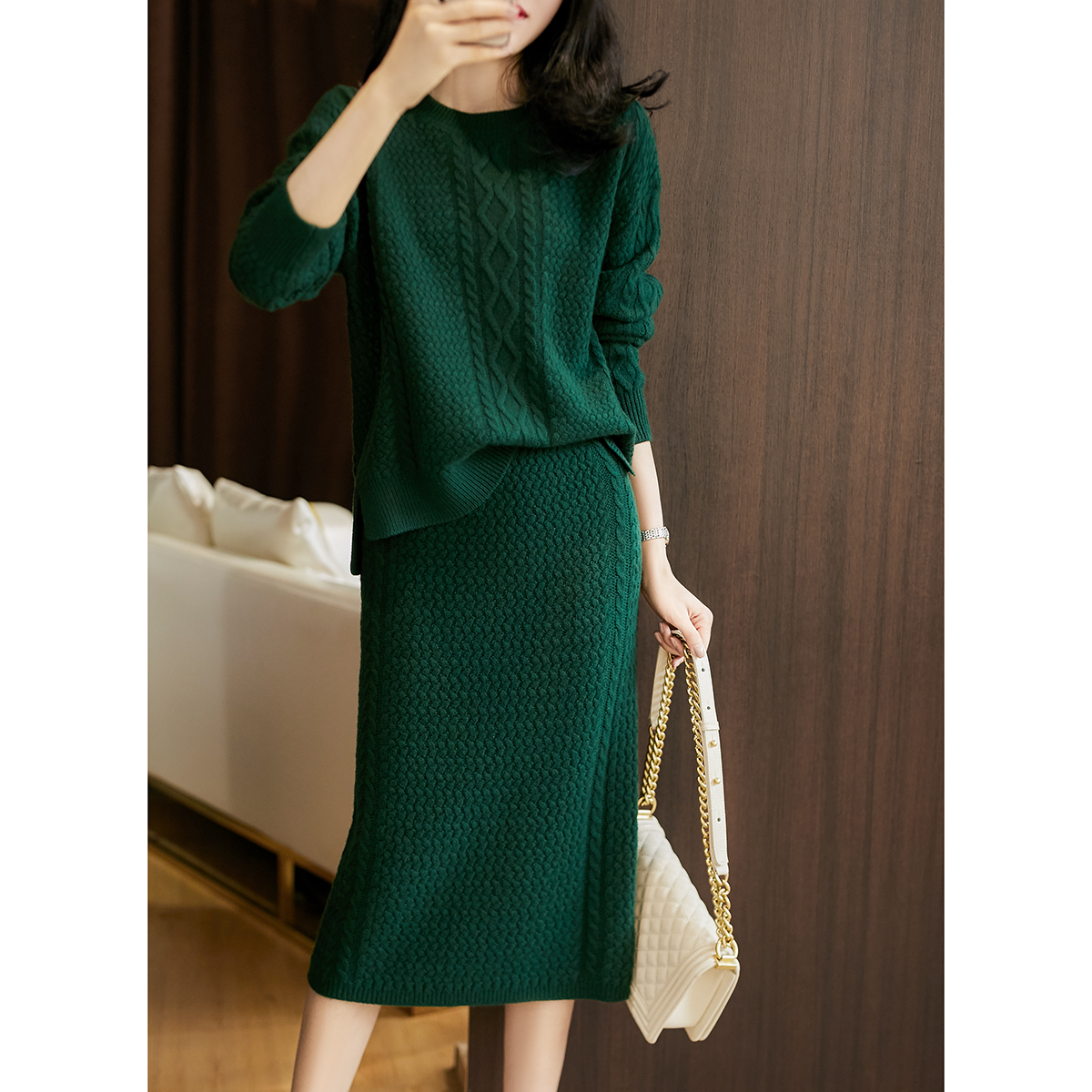 羊绒套装裙两件套