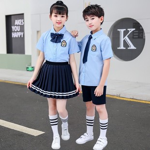 儿童校服套装夏季校园风短袖小学生班服毕业照幼儿园园服夏装蓝色