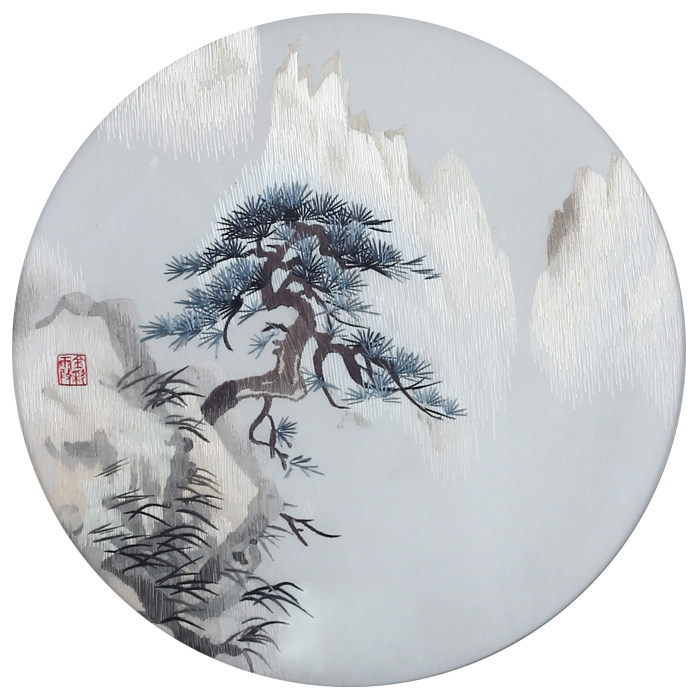 湘绣《岁寒松柏》 手工刺绣装饰摆件