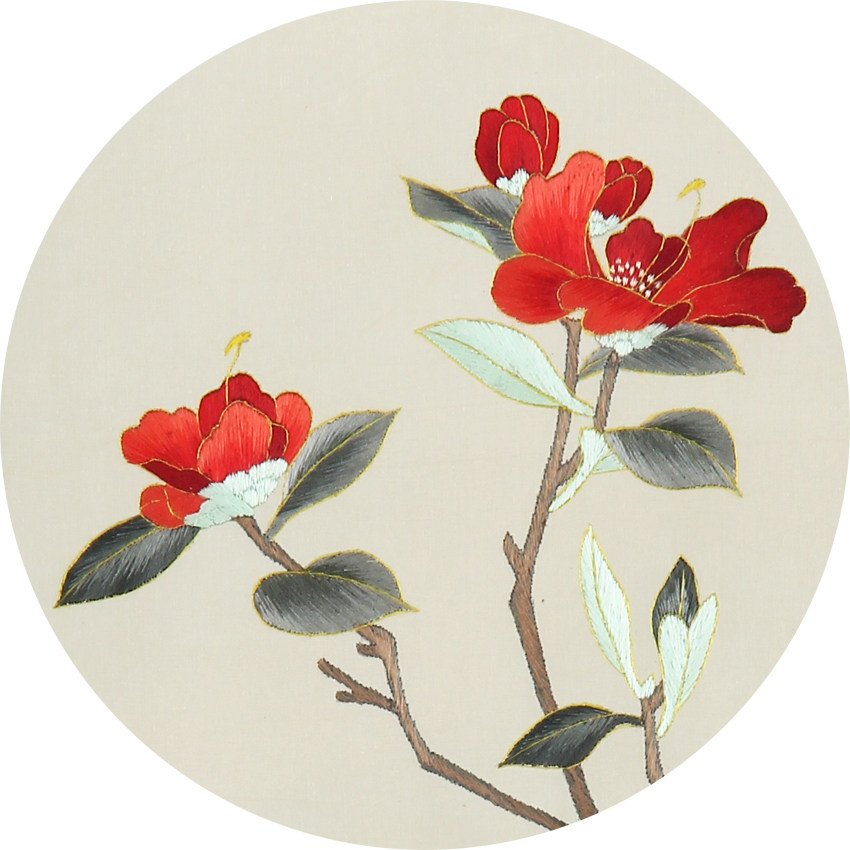 湘绣手工刺绣 双面绣精品摆件 茶花