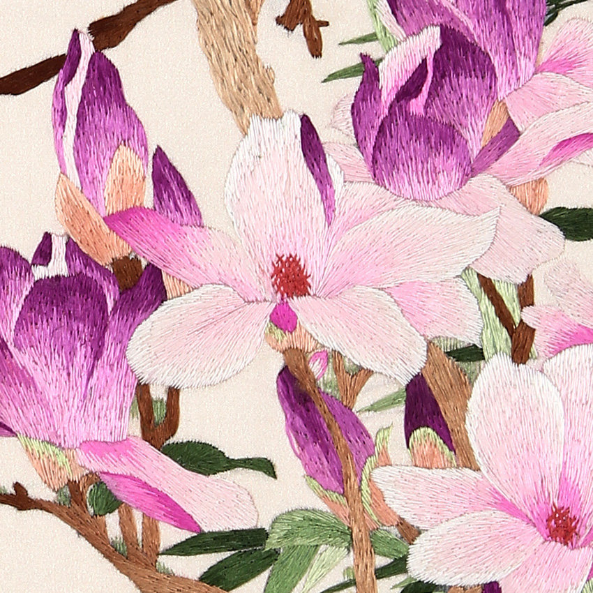 湘绣卷轴 玉兰鹦鹉 国家非遗 手工刺绣精品壁挂