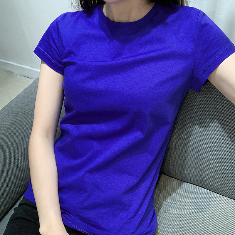 欧洲站短袖t恤女2020新款蓝色潮欧货打底修身短款韩版港味风半袖